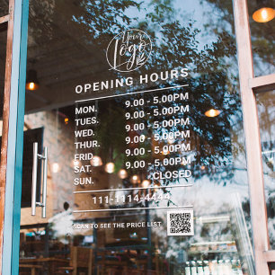 White Business opening hours logo and qr code