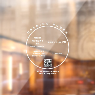 White Business Opening Hours Round  Modern Script 