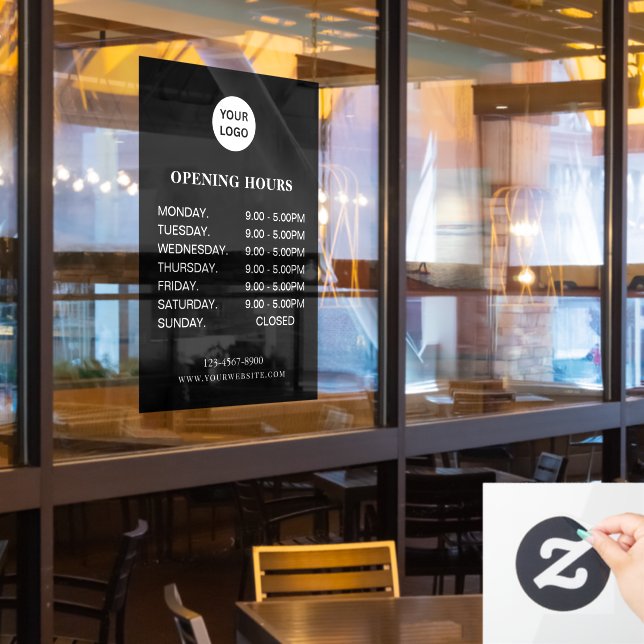 White Business Opening Hours Simple Modern Script  (Restaurant Window)