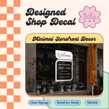 White Business Welcome & Hours Window Cling