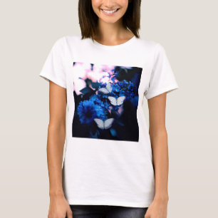 White Butterflies Blue Flowers, butterfly T-Shirt