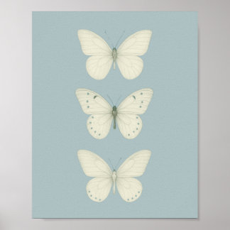 White Butterflies on Blue - Vertical Vintage Wall Poster