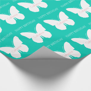 White Butterflies on Island Sea Personalised Wrapping Paper