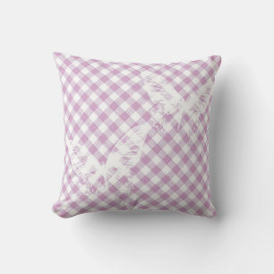 White Butterflies on Pink Checks Pillow