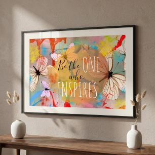 White Butterflies Paint Drips and Brush Strokes Poster