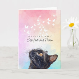 White Butterflies Rainbow Black Cat Loss Sympathy Card