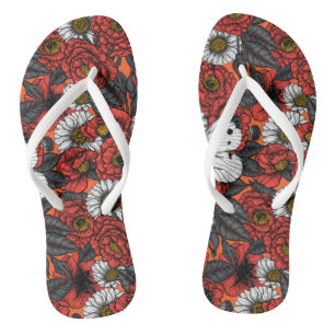 White butterfly and roses thongs