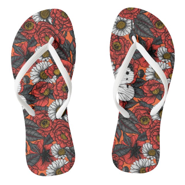 White butterfly and roses thongs (Footbed)