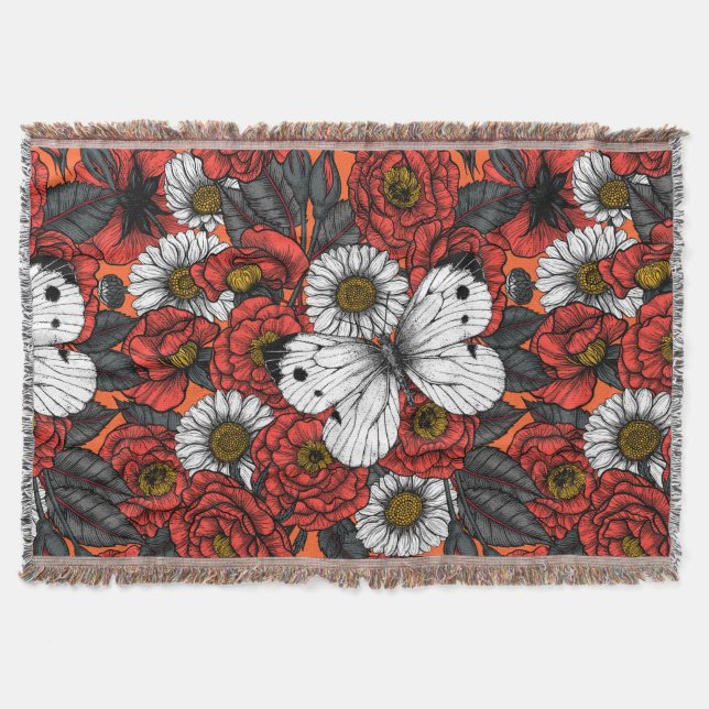 White butterfly and roses throw blanket (Front)