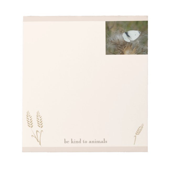 White Butterfly "Be Kind to Animals" Boho Notepad (Front)