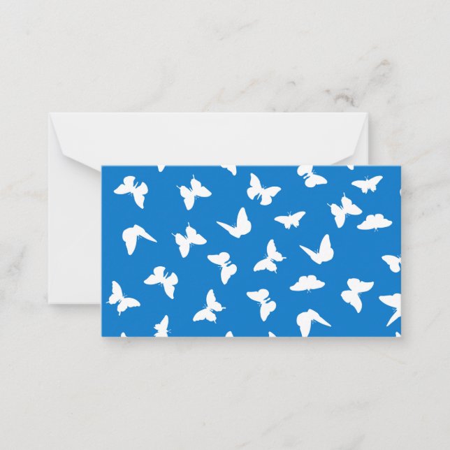 White Butterfly Blue Background Aesthetic Pattern Card (Front)