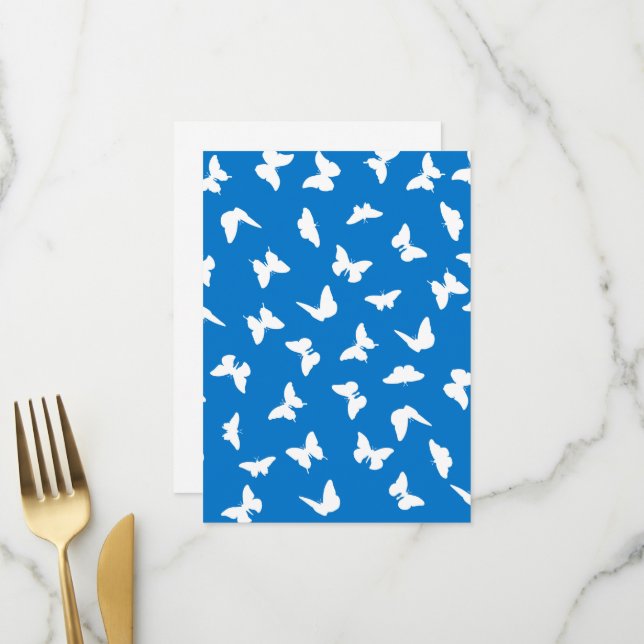 White Butterfly Blue Background Aesthetic Pattern Menu (Front/Back In Situ)