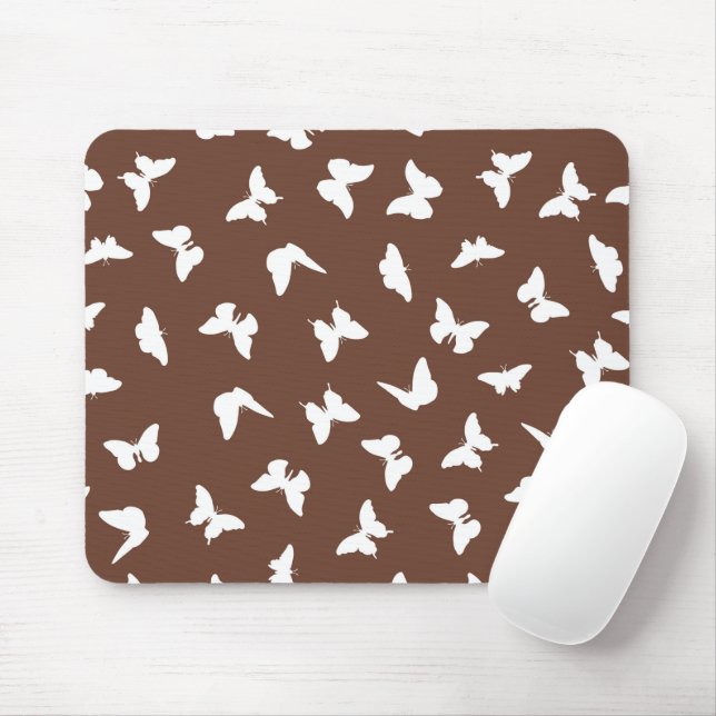 White Butterfly Brown Background Cute Aesthetic Mouse Pad (With Mouse)