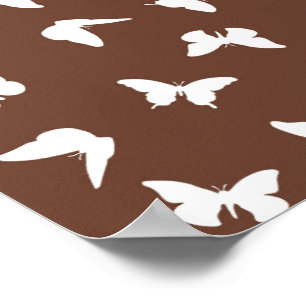 White Butterfly Brown Background Cute Aesthetic Poster
