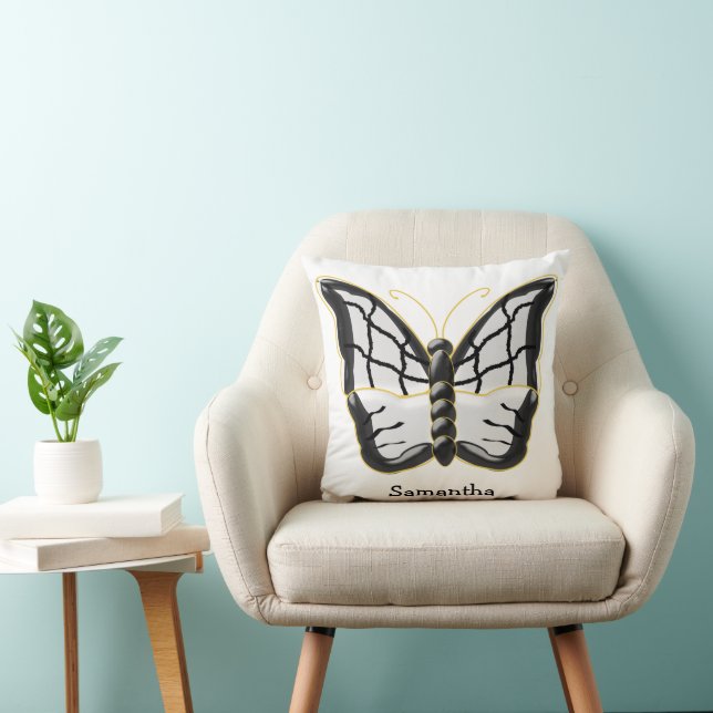 White Butterfly Design Personalised Cushion (Chair)