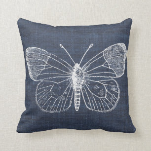 White Butterfly on Indigo Pillow 2