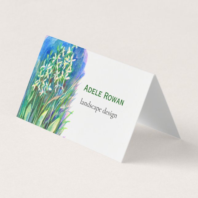 White butterfly orchid spring flower painting business card (Front)