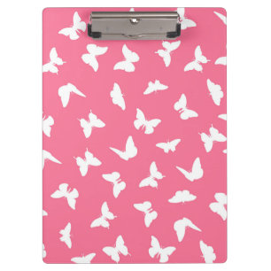 White Butterfly Pink Background Aesthetic Pattern Clipboard