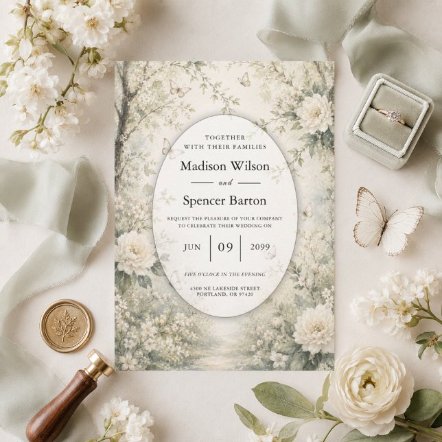 White Butterfly Spring Garden Wedding Invitation (Creator Uploaded)