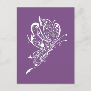 White Butterfly Tattoo Lineart Purple Postcard