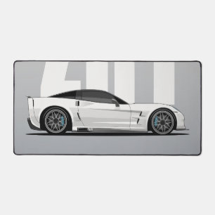 White C6 ZR1 Supercar Side Profile Modern Art Desk Mat