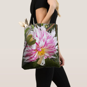White Cabbage Butterfly on Pink Dahlia Floral Tote Bag