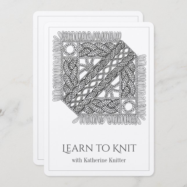 WHITE CABLE KNIT Knitting Classes Card  (Front/Back)