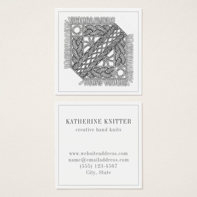 WHITE CABLE KNIT Square Business Card  (Front & Back)