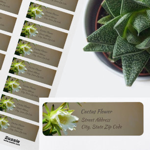 White Cactus Flower Botanical Taupe Return Address Label