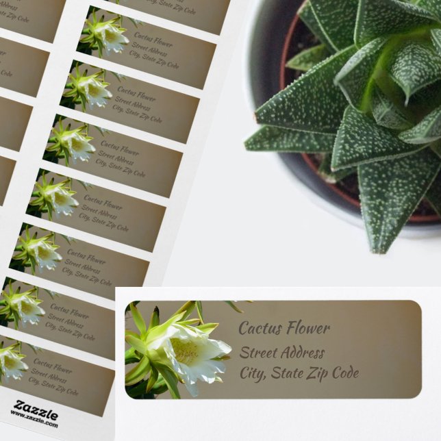 White Cactus Flower Botanical Taupe Return Address Label (Creator Uploaded)