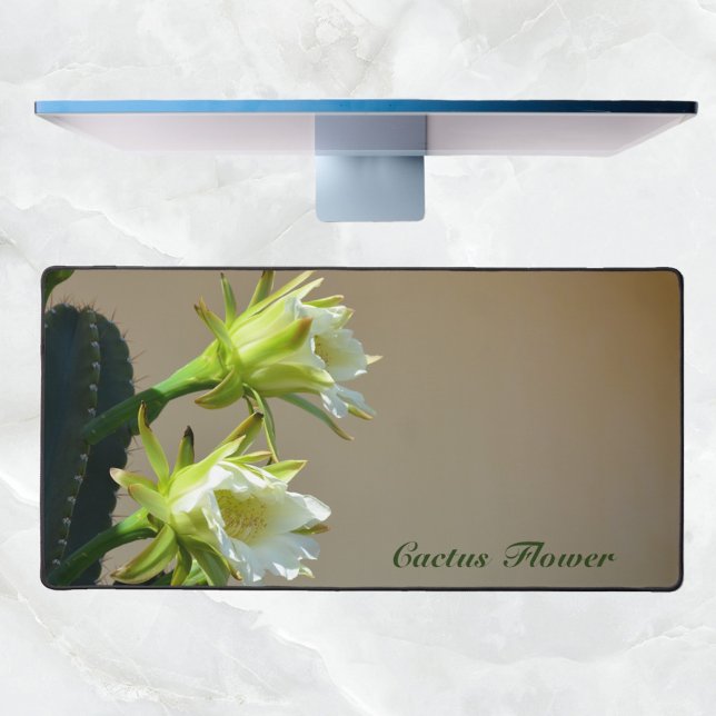 White Cactus Flowers Floral Botanical Photographic Desk Mat (Creator Uploaded)
