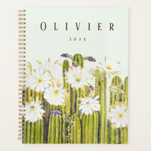 white cactus flowers watercolor hand painted  planner