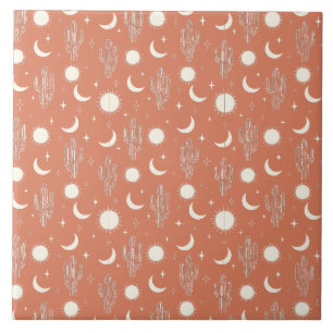 White Cactus Pattern Ceramic Tile