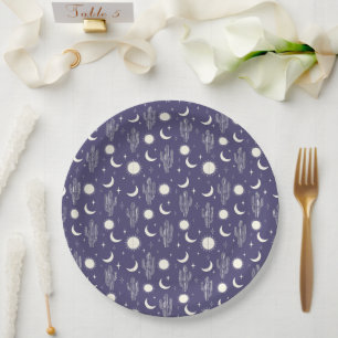 White Cactus Pattern Paper Plate