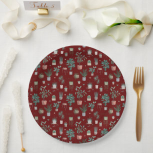 White Cactus Pattern Paper Plate