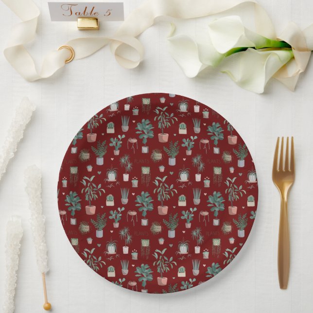 White Cactus Pattern Paper Plate (Wedding)