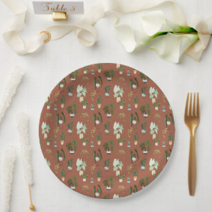 White Cactus Pattern Paper Plate