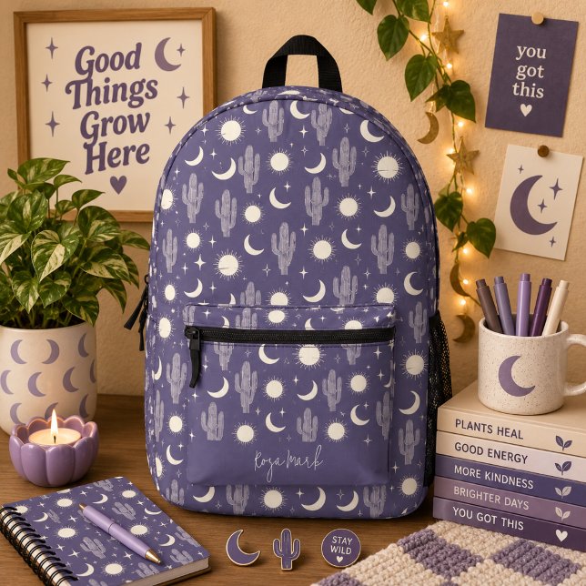 White Cactus Pattern Printed Backpack (Creator Uploaded)
