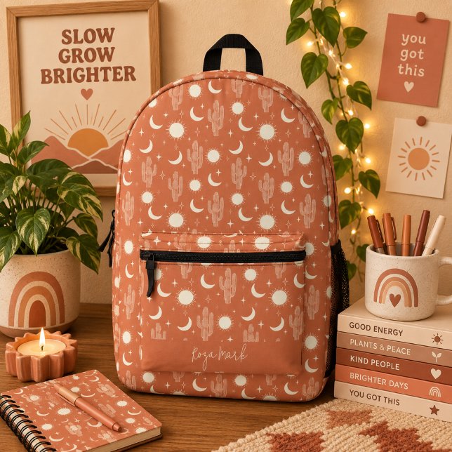 White Cactus Pattern Printed Backpack (Creator Uploaded)