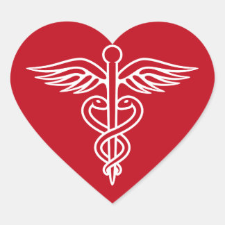 White caduceus logo on red doctor nurse sticker