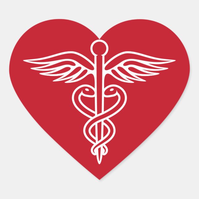 White caduceus logo on red doctor nurse sticker (Front)