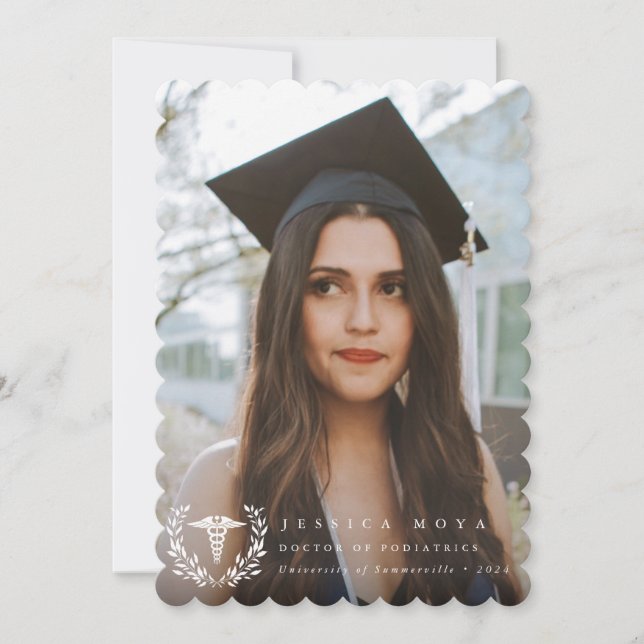 White Caduceus Medical School 2 Photo Graduation Announcement (Front)
