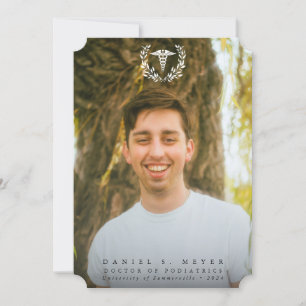 White Caduceus Medical School 2 Photo Graduation Announcement