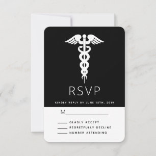 White Caduceus Medical Symbol Graduation RSVP Card