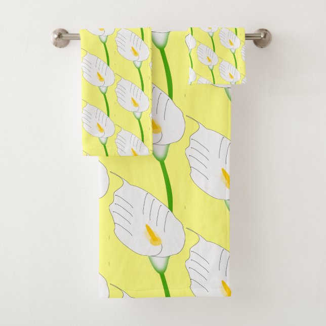 White Cala Lily Design Bath Towel Set (Insitu)