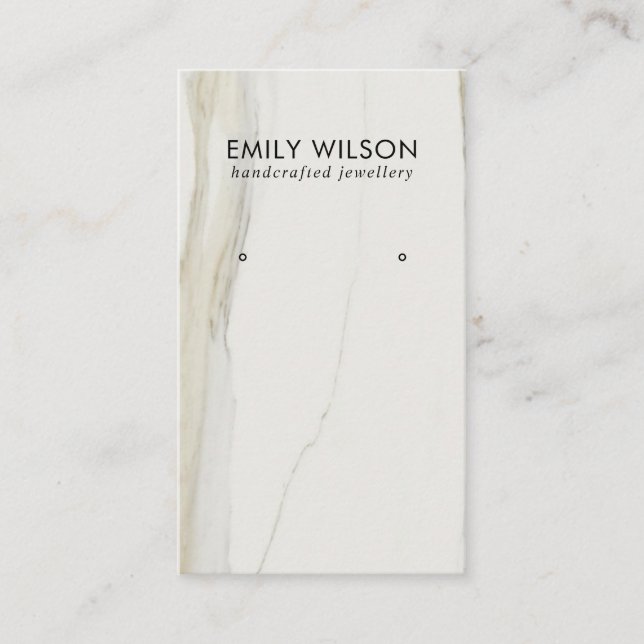 WHITE CALACATTA MARBLE TEXTUR STUD EARRING DISPLAY BUSINESS CARD (Front)