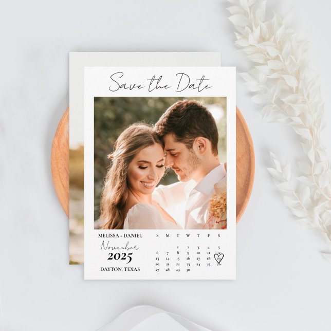 White Calendar Couple Two Photo Wedding Save The Date (Creator Uploaded)