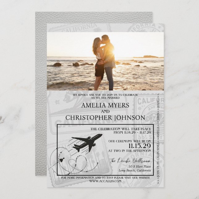 White California Passport Wedding Invitation (Front/Back)