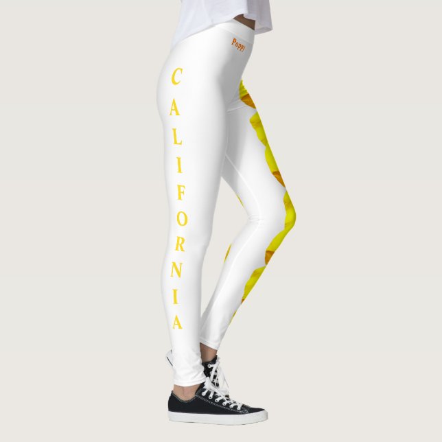 White California State Flower Poppy Leggings (Right)