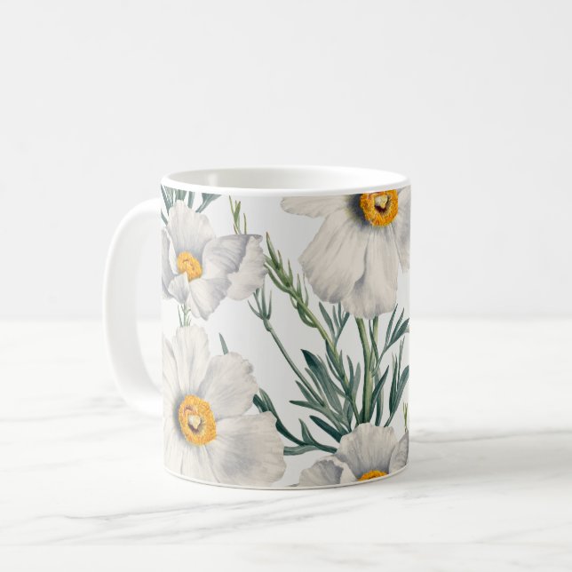 White California Tree Poppy Flowers Pattern Coffee Mug (Front Left)